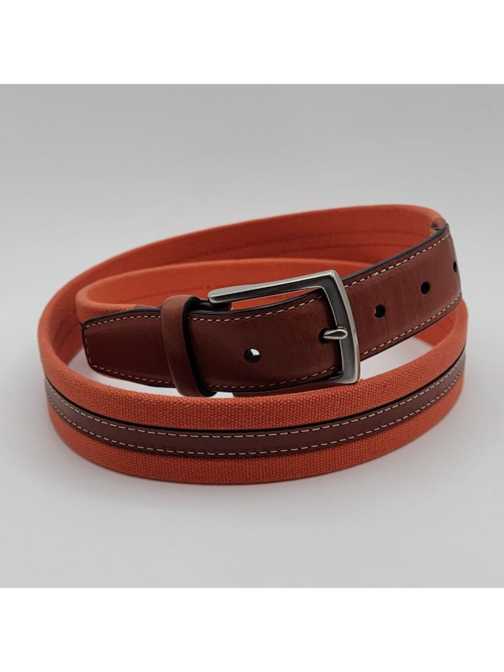 Dockers Canvas & Leather Men's Belt Orange Brown 47.5" Long  L 1.25" Wide